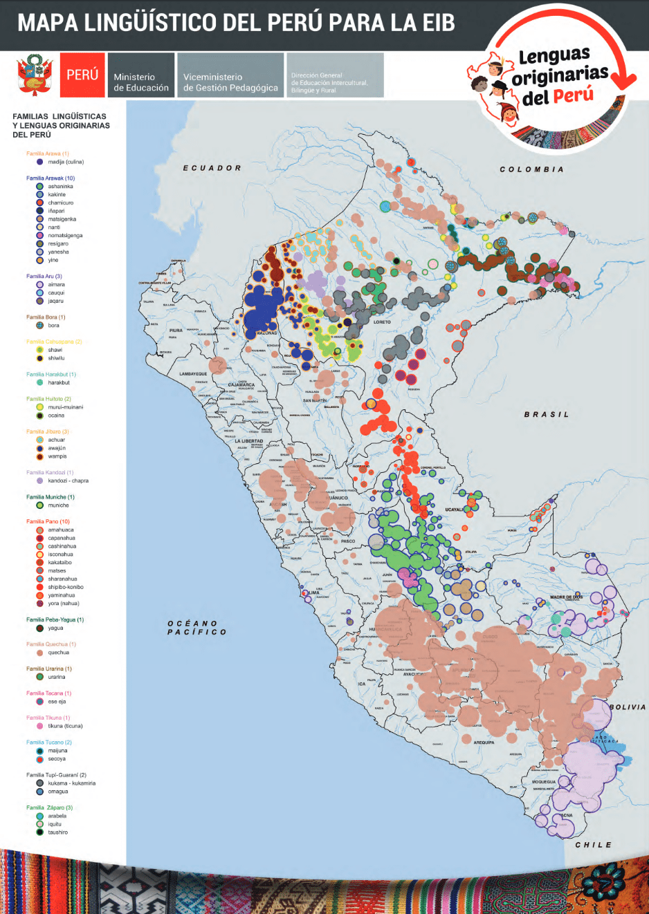 Map of the different indigenous languages spoken in Peru.